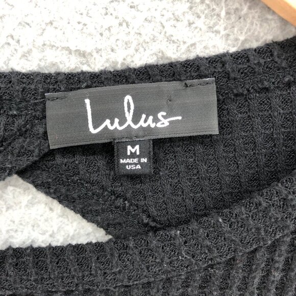 Lulus Sweater Womens Medium Black Balloon Sleeve Backless Waffle Knit Pullover - Picture 5 of 9